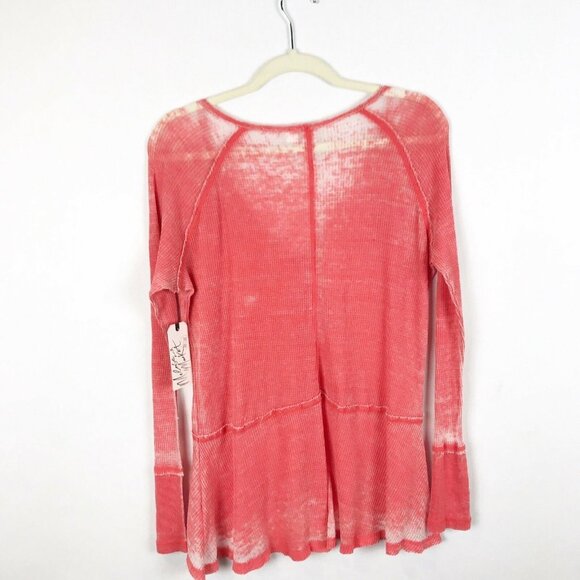 NWT Melrose and Market XS V-Neck Waffle Knit Hi-Lo Henley Peplum Orange Burnout - Picture 5 of 5